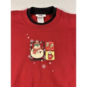 Womens VTG Embroidered Christmas Crewneck Sweater XL Red Snowman Hot Chocolate
